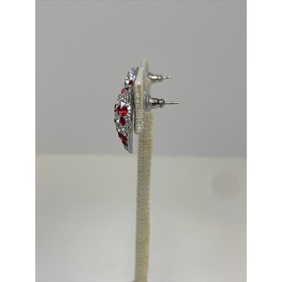 Kirks Folly Hearts and Flowers Stud Earrings Red and Clear Crystal Rhinestones - Picture 7 of 10